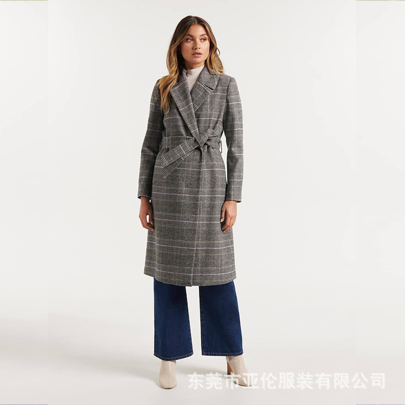 Mid-Length Outwear Clothing Processing Factory Classic Retro Plaid Outwear Windbreaker Custom Small Batch Lace-Up Windbreaker