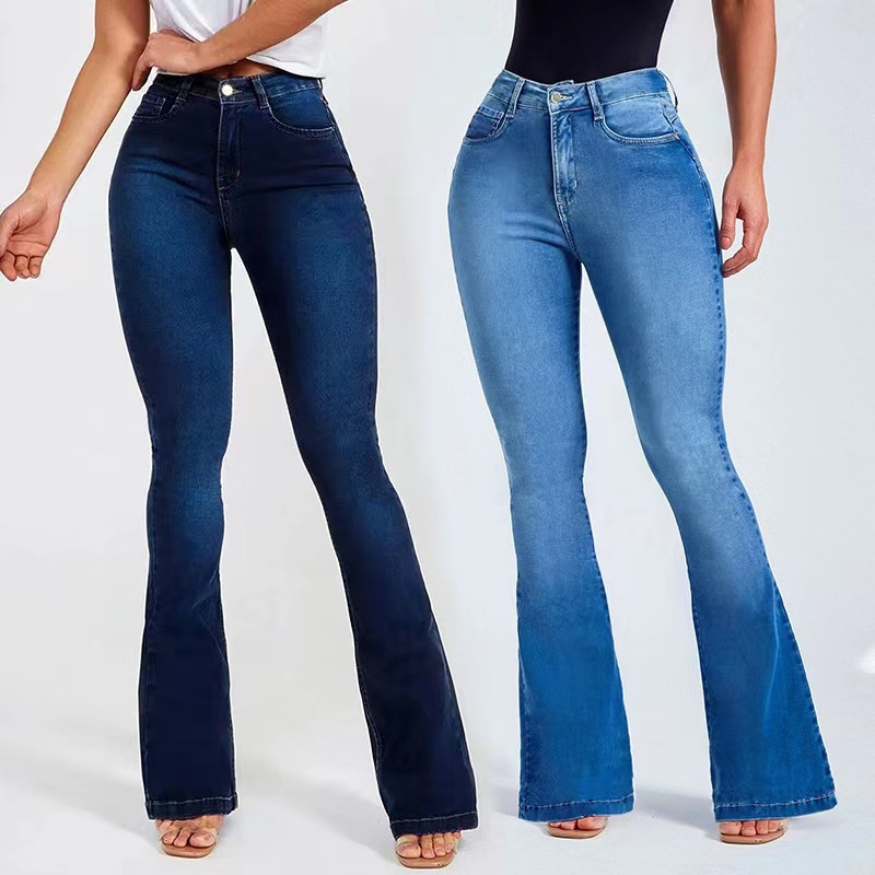 2026 Spring New Cross-Border European and American Foreign Trade Amazon High-Waisted Slim-Fit Stretch Flared Jeans for Women