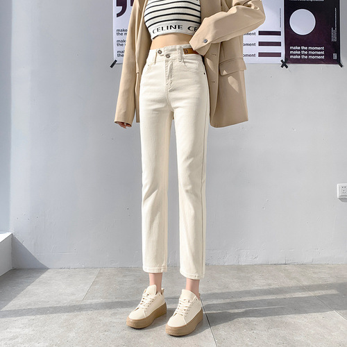 Spring Stretch Straight Leg Petite Jeans for Women High-Waisted Slimming Nine-Foot Cigarette Pants Trendy
