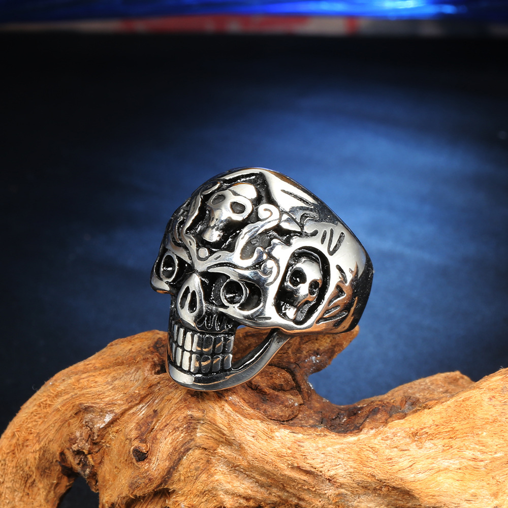 Punk Skull Titanium Steel None 18K Gold Plated Rhodium Plated Men'S Rings display picture 3