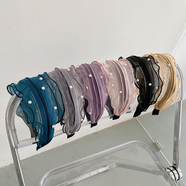 Wholesale Jewelry Korean Pearl Wide-brimmed Ruffled Folds Hairband Nihaojewelry display picture 1