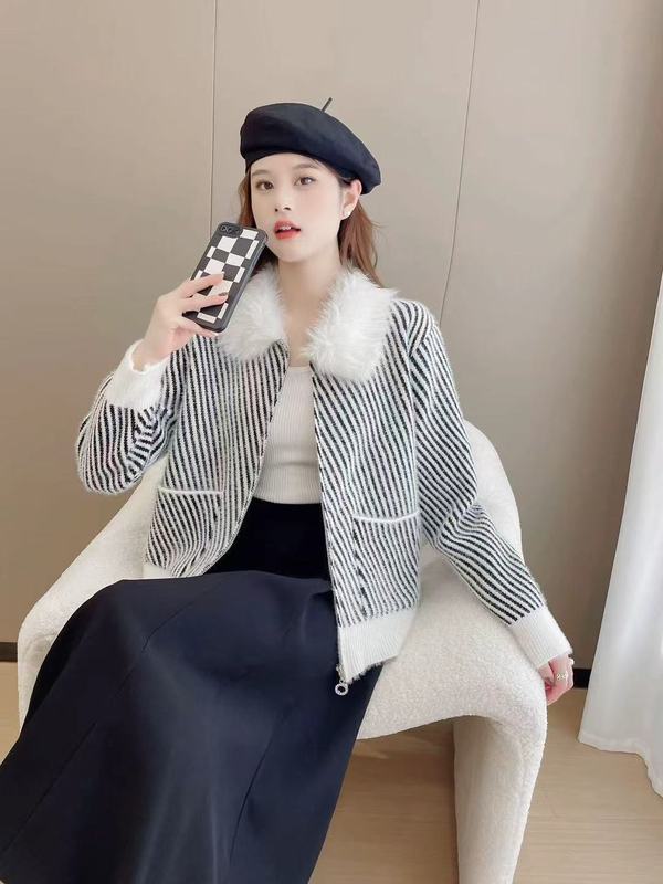 海军领格子毛呢秋冬外套女短款小香风外搭韩版宽松小个子开衫上衣|undefined