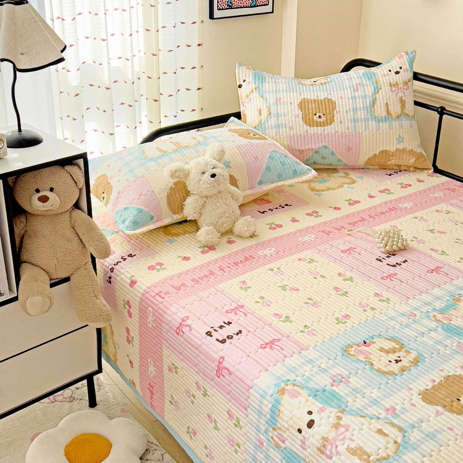 Tapa de cama de algodón de tres piezas para dormitorio de estudiantes sábanas de tatami para cuatro estaciones cubierta antideslizante individual