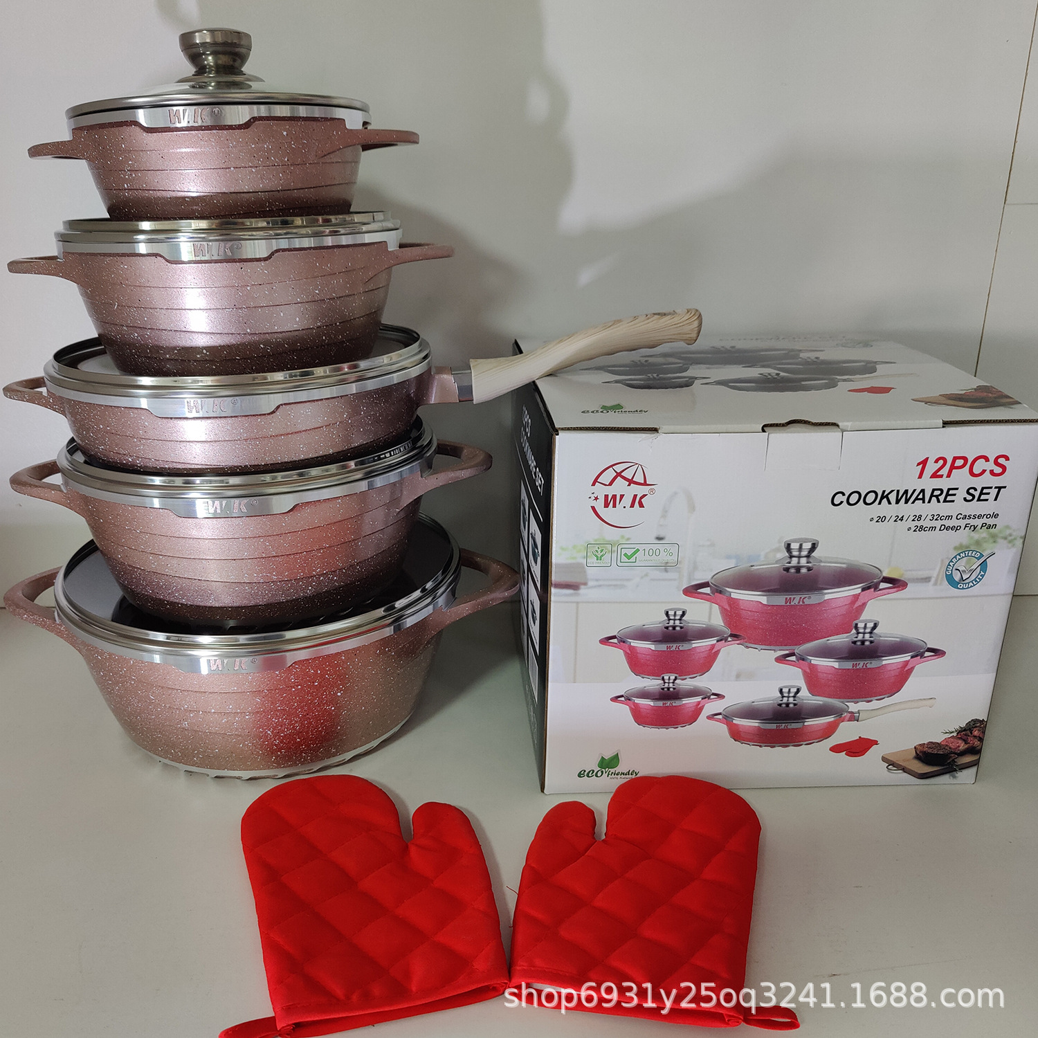 Wk Spot Southeast Asia Pointed Ear 12Pcs Non-Stick Pan Set Die-Cast Pot Maifan Stone 12-Piece Set of Pots