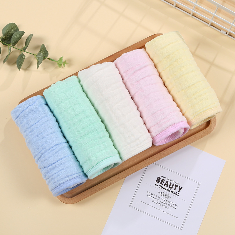 Foreign Trade Wholesale Kidsren's Gauze Towel Six-Layer Gauze Seersucker Baby Towel Newborn Edged Saliva Towel