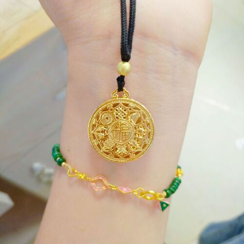 Vietnamese sand gold eight treasures rich hollow lotus pendant brass gold-plated ancient blessing lotus compass pendant necklace