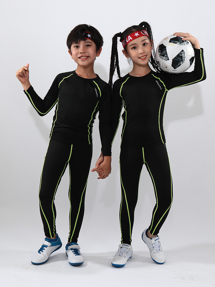 速鋭達子供タイツ速乾男女秋冬バスケットボールサッカーボトムシャツ運動トレーニング服トレーニングセット