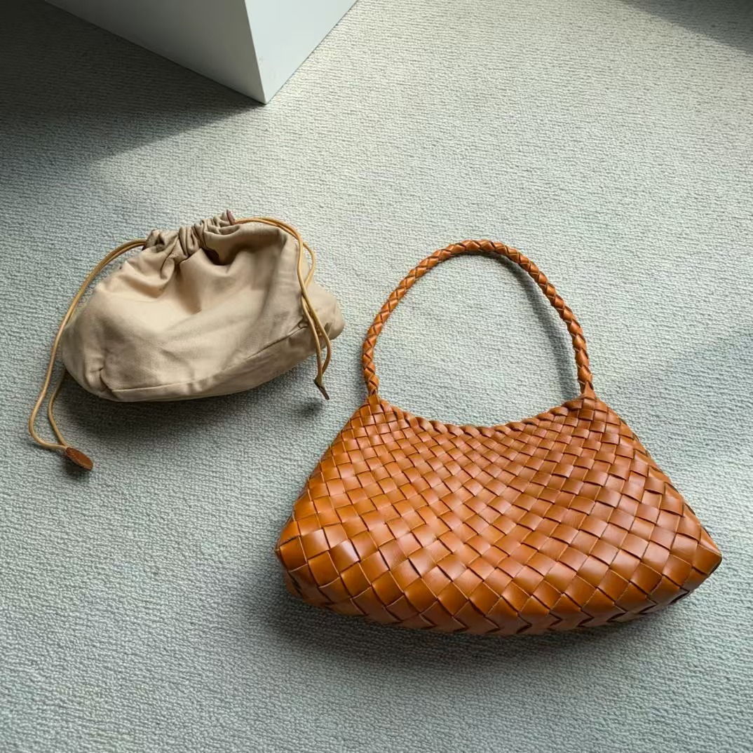 Dragon Diffusion Women's Cowhide Woven Bag Vintage Shoulder Handbag Underarm Bag Baguette Bag - Thumbnail 8
