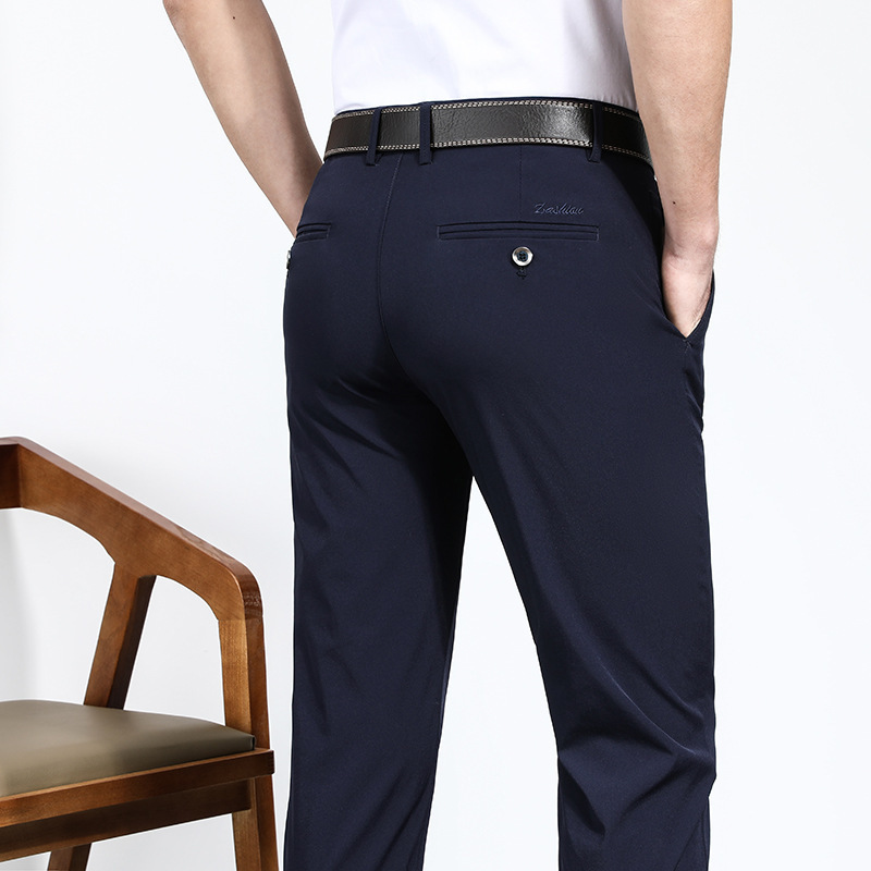 Summer Ice Silk Thin Casual Pants for Men, Loose Straight-Leg Business Non-Iron Middle-Aged Dress Pants, Work Pants, Stretch Men's Pants Summer Ice Silk Thin Casual Pants for Men, Loose Straight-Leg Business Non-Iron Middle-Aged Dress Pants, Work Pants, Stretch Men's Pants