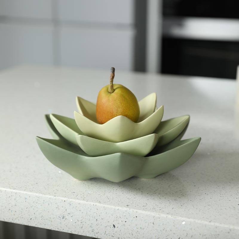 Creativo moderno de loto verde bandeja de frutas de cerámica decoración de la sala de estar snack bandeja candelabro decoración