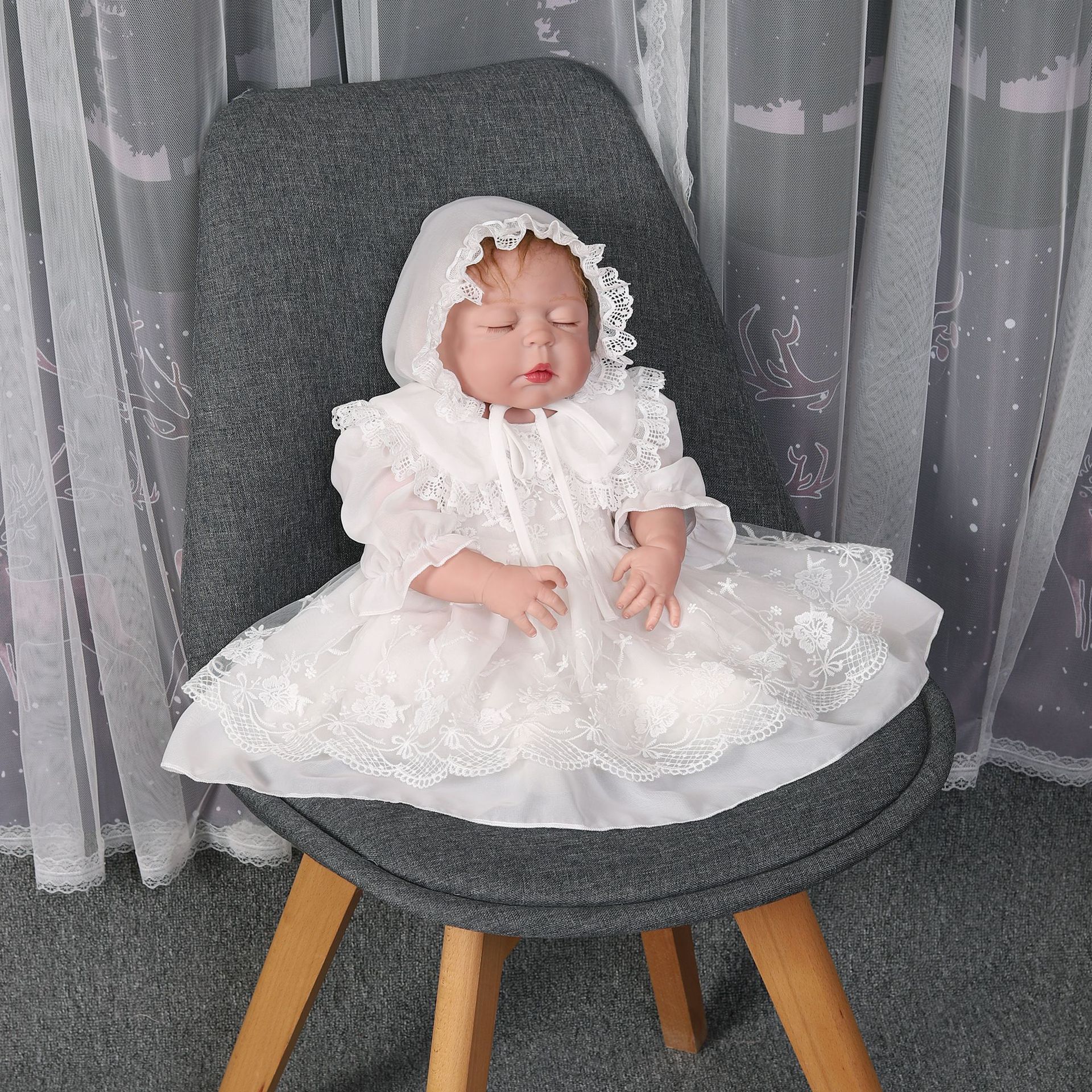 123-Verano ligero transpirable bebé estilo occidental gasa princesa vestido bebé Luna Llena vestido niña bebé encaje vestido