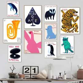 大卫·史瑞格插画海报企鹅鲸鱼壳猫装饰画帆布画客厅装饰墙图片