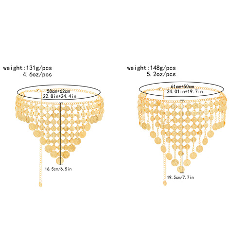  new style waist ornaments multi-layered alloy coin tassel waist chain fashion heavy industry adjustable belt wholesale Xinjiang