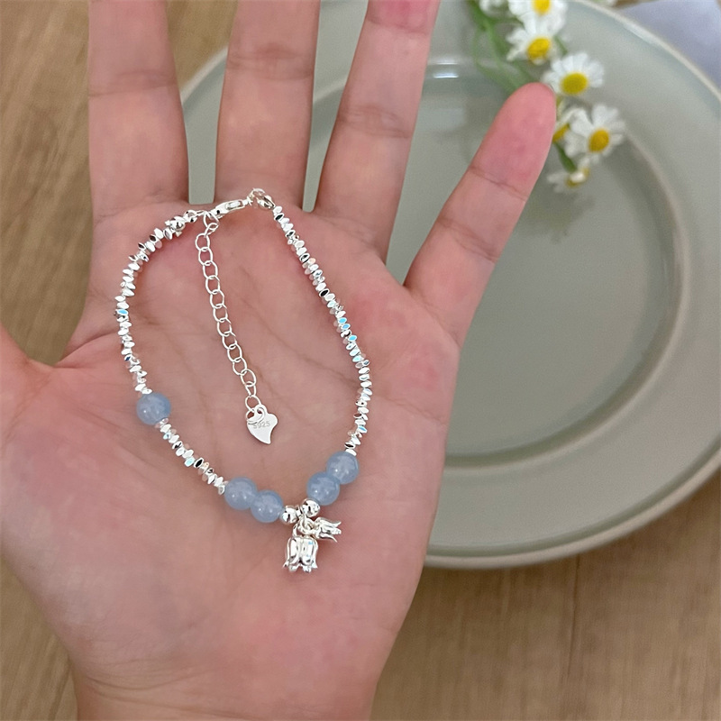 Exquisite sweet wind chime bracelet fashion cute design blue jade beads broken silver a few two versatile high-end jewelry