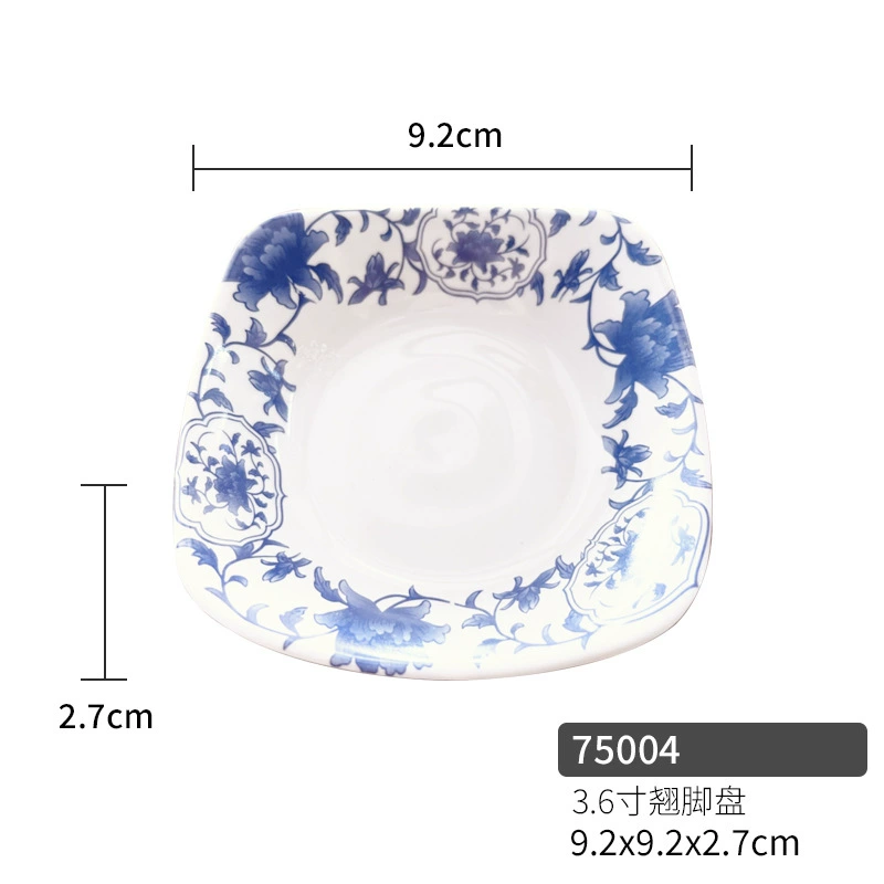 Blue and white plastic rectangular tableware for commercial use, wholesale