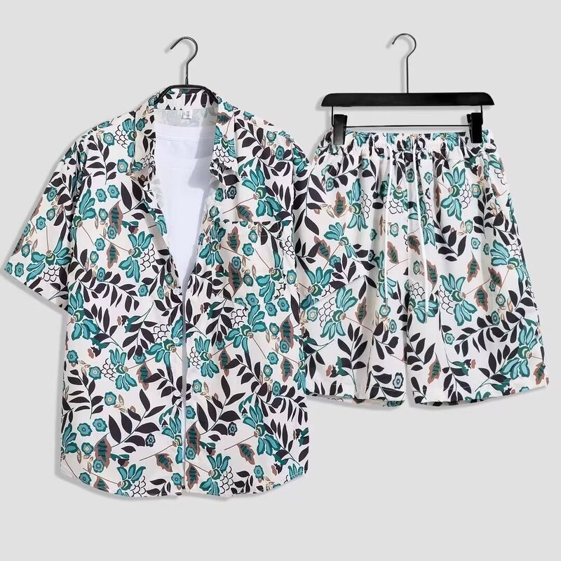 Casual Hawaiian Shirt Shorts Summer Fashionable Loose Short-sleeved Japanese Style Fried Street Beach Couples Beach suit Men