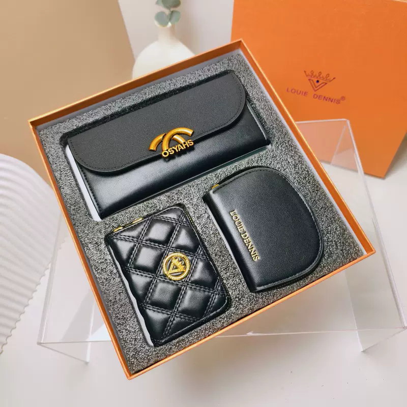 Set, gift box, wallet, card holder, 3 piece set