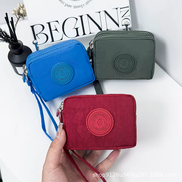 Customized Coin Purse from the Source Manufacturer, Cross-Border Small Square Bag, Simple Key Pouch, Nylon Multi-Layer Zipper, Cute and Popular