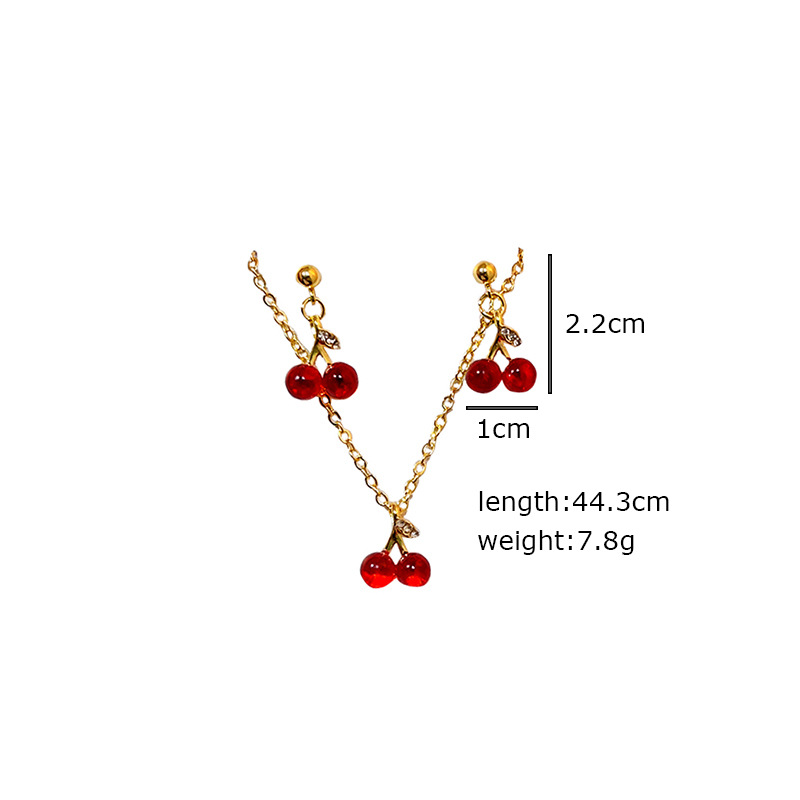 1 Set Sweet Cherry Alloy Women's Earrings Necklace display picture 1