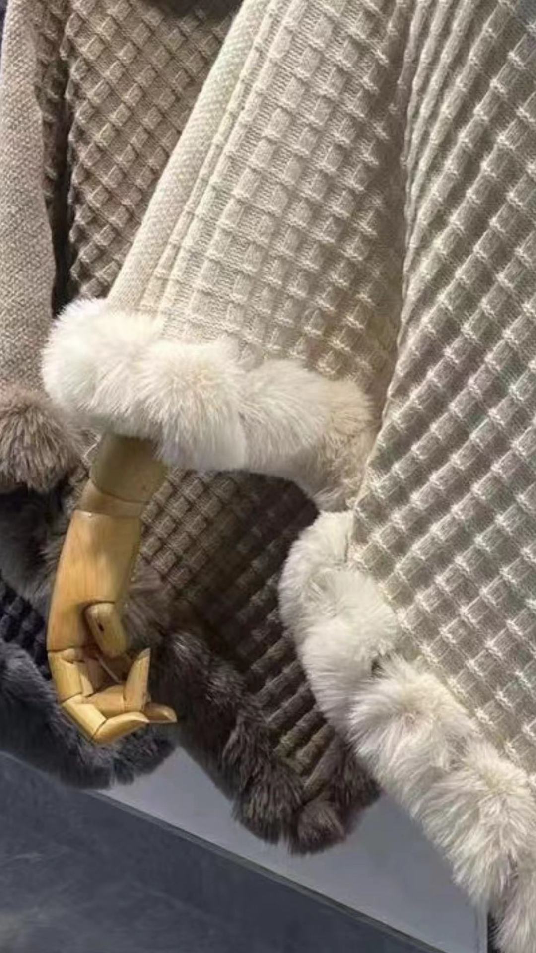 Abbigliamento da donna Pelliccia di coniglio Temperamento Nuovo girocollo Pullover Plaid Moda Scialle Lavorato a maglia_voghion.com