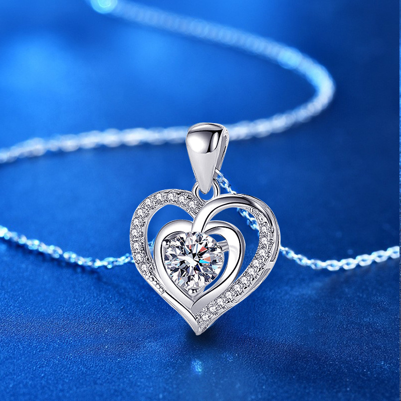 Simple Style Heart Shape Sterling Silver Moissanite Pendant Necklace In Bulk display picture 2