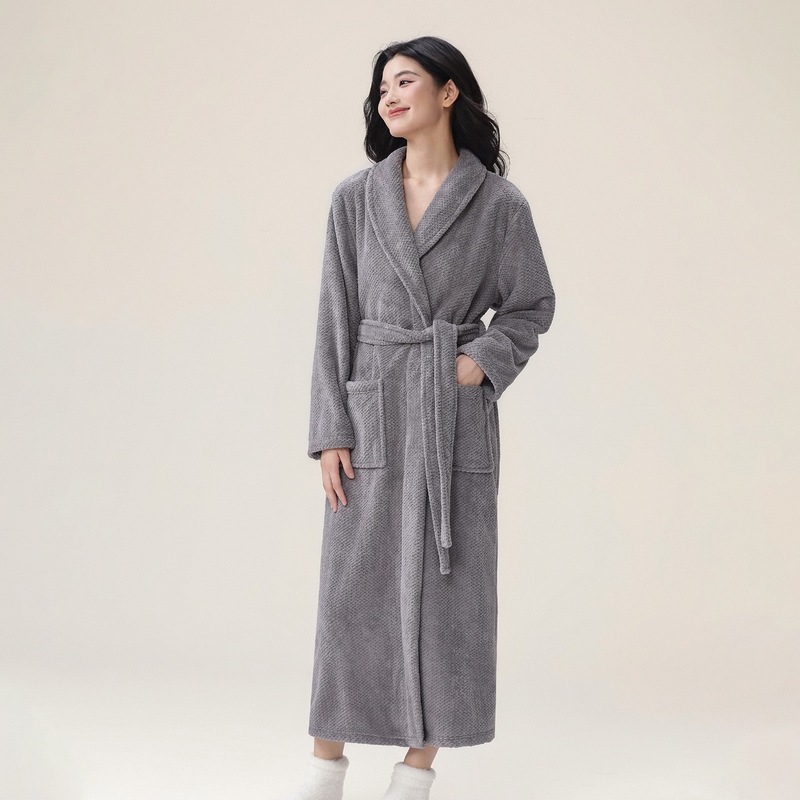 工厂特价情侣法兰绒睡袍冬加厚保暖家居服男女浴袍长款珊瑚绒睡衣|undefined
