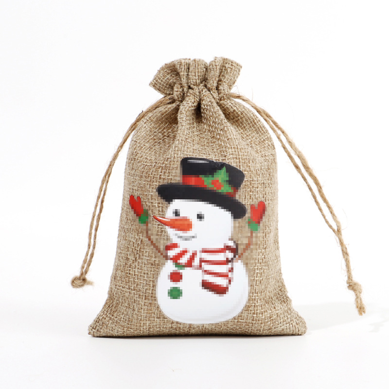 Amazon Venta caliente de Navidad bolsa de regalo de lino decoración de regalo de Navidad pequeña bolsa de tela de Halloween bolsa de embalaje de dulces