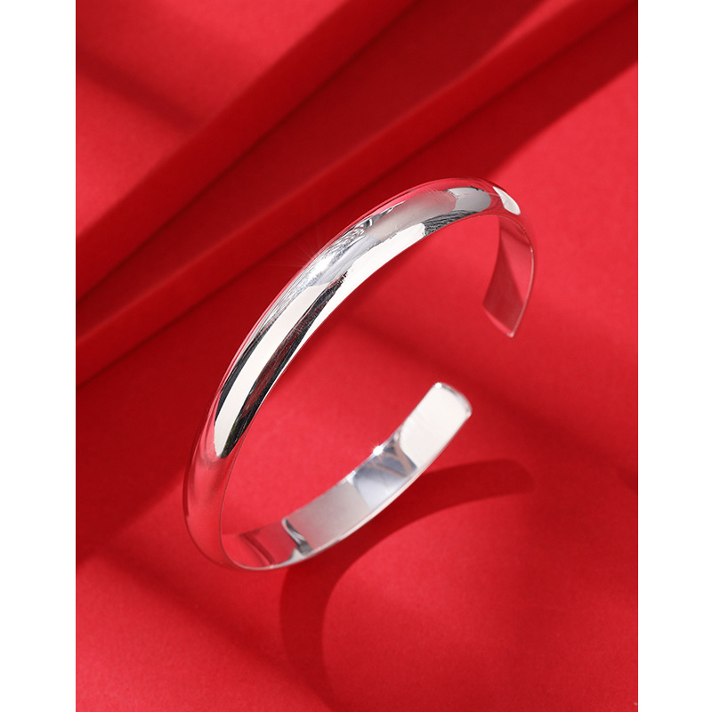 Pulsera de plata brillante para mujer 999 plata esterlina madre clásico abierto anillo liso sólido imperial concubina pulsera de plata pura para ancianos
