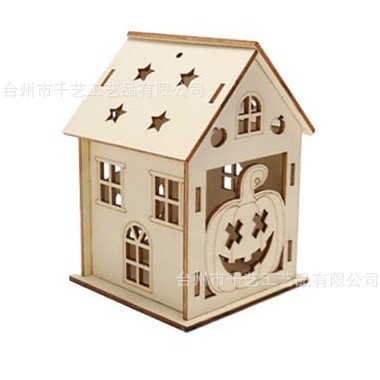 クロスボーダーハロウィン木製カボチャハウス工芸品子供用DIY3D塗装カボチャハウスアートと工芸品|undefined