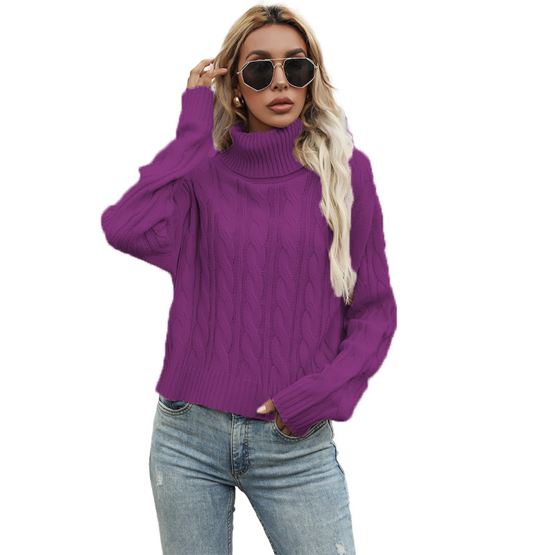 Suéter de Punto de Cuello Alto con Trenzado de Color Sólido para Mujer, Novedad de Otoño e Invierno 2025, Suministro Exclusivo Transfronterizo Europeo y Americano para Sitios Independientes de Amazon image 9