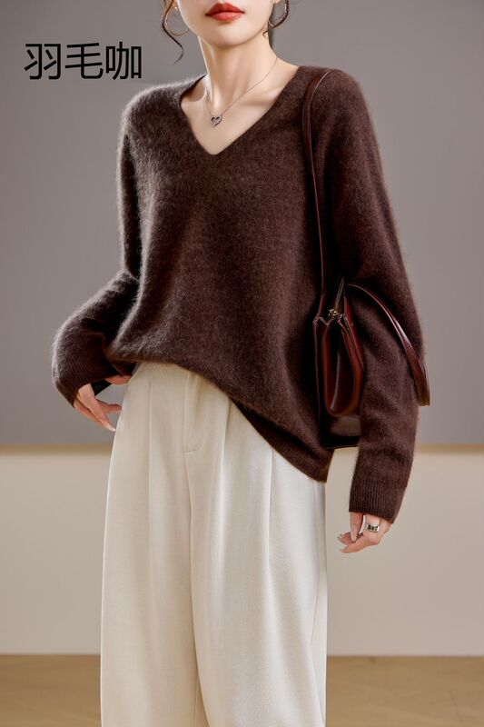【起毛シリーズ】カシミヤ5% ウール95% ラウンドネック/Vネック シームレス起毛カシミヤセーター レディース セーター 25年新作|undefined
