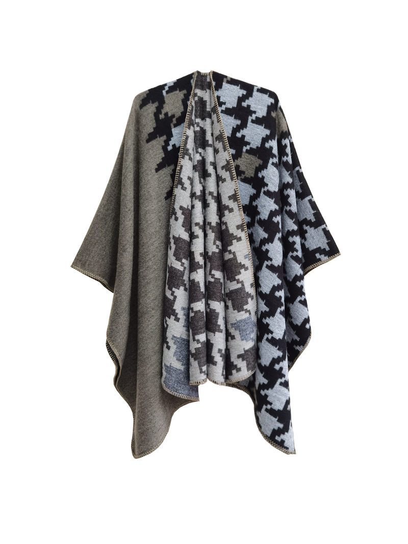 Pelerină unisex, îngroșată, cu despicare jacquard, pentru femei, pelerină acrilică în carouri, mare_voghion.com