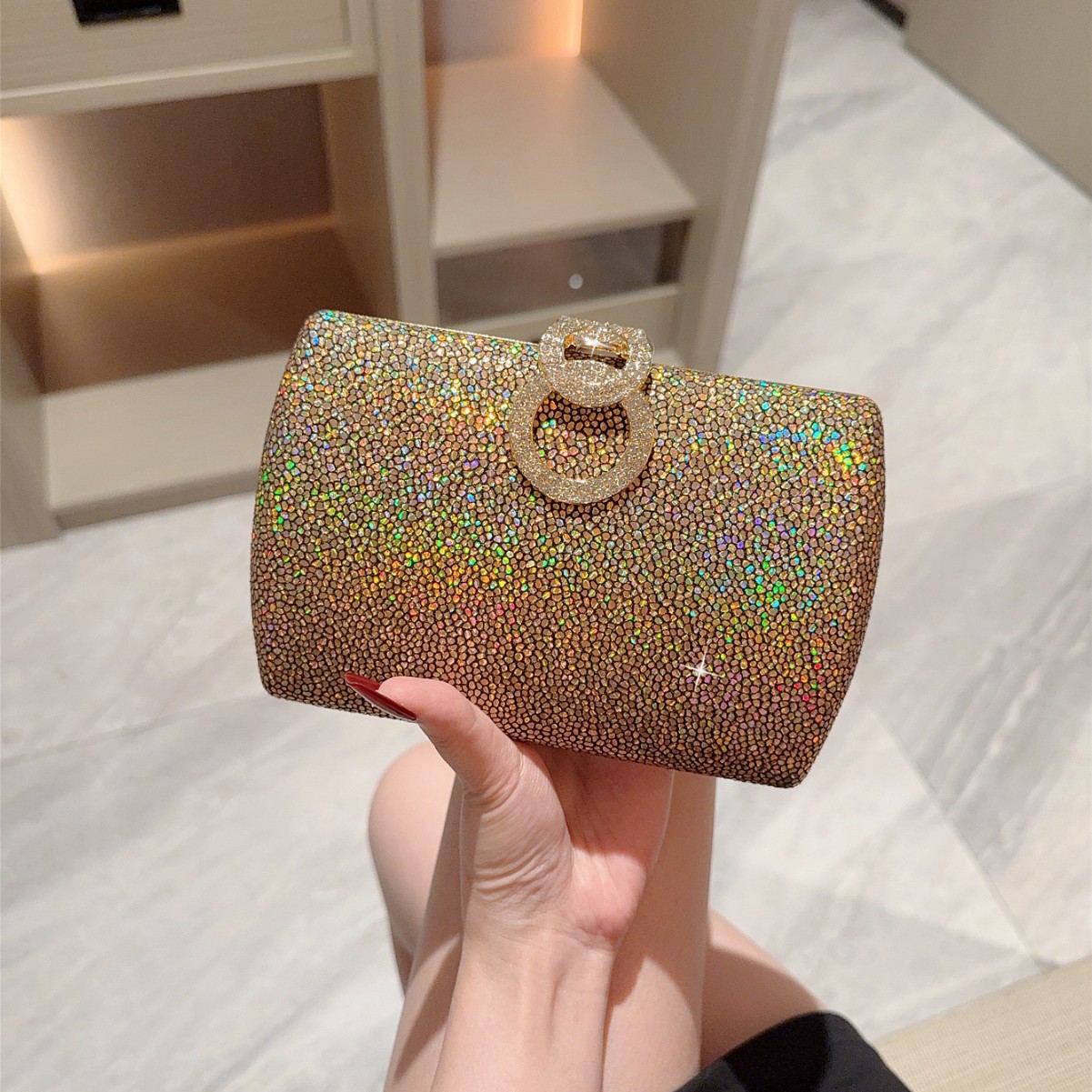 New Cross-Border Rhinestone Evening Bag, Sparkling Diamond Clutch For Women, Fashionable Prom Party Chain Bag - Thumbnail 2