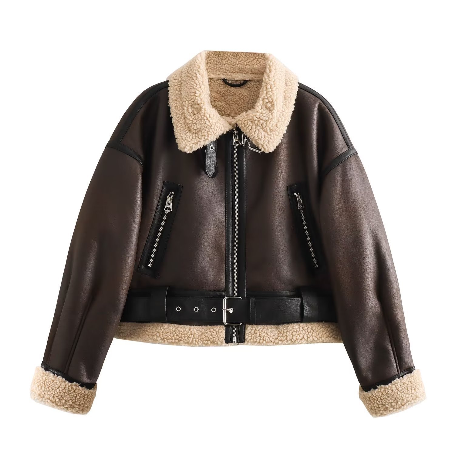 Women's Clothing autumn new fur lapel thick warm double sided short jacket_voghion.com