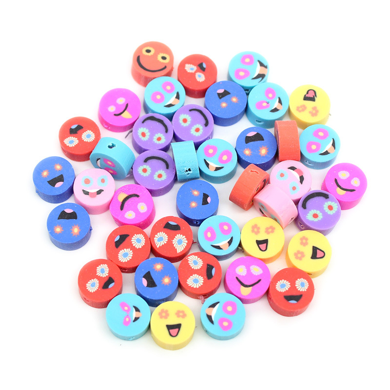 Cuentas de cerámica suave DIY, caras sonrientes, sueltas para pulseras y collares