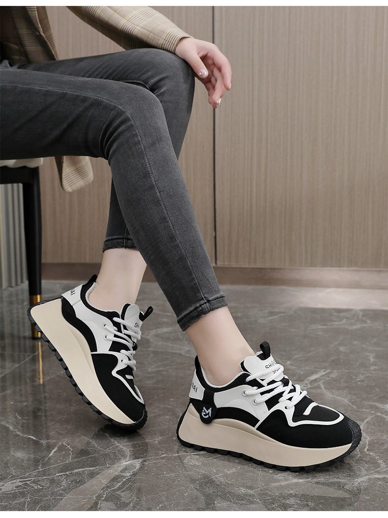 Women New Fashion Chunky Sneakers Women Autumn New Lace Up Casual Platform Sports Shoes Female Goth High Heels Sneakers_voghion.com