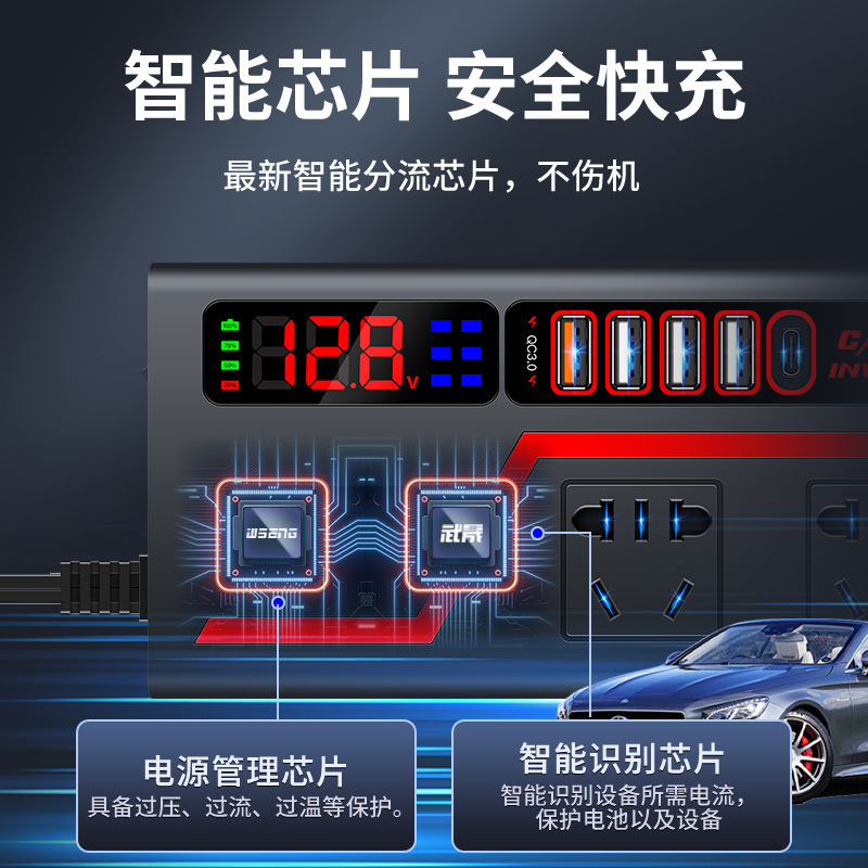 车载逆变器转换器插头12V24v转220V电源插座点烟器汽车用快充批发|undefined