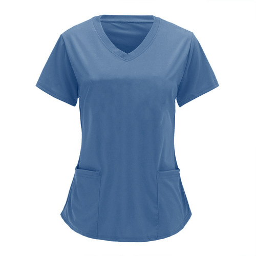 Eurasian nurse style solid color crew neck short sleeve T-shirt with large pockets for women, size code/large