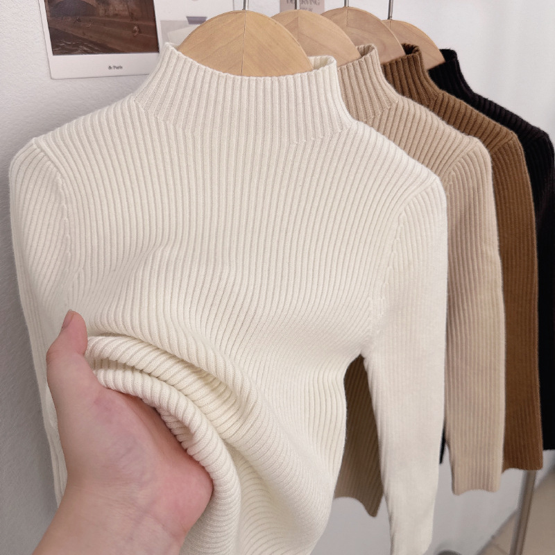 2025 otoño e invierno nuevos productos versión coreana de cuello medio alto elástico suéter para niños camisa de fondo de estilo occidental salvaje suéter de punto para niños