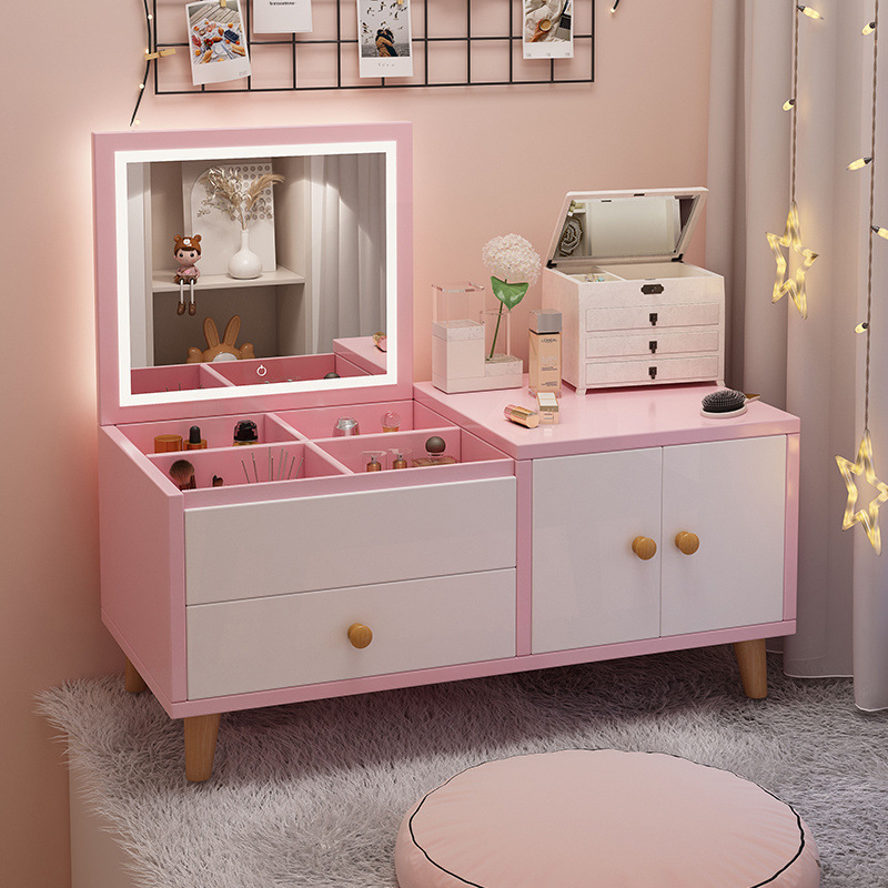 Bay Window Dressing Table Floor-Standing Makeup Vanity Cabinet Girl's Makeup Table Small Table Bedroom Internet Celebrity Small Makeup Table