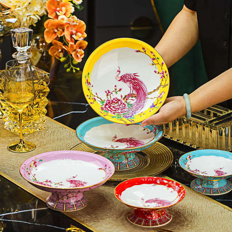 Jingdezhen Ceramic High-Footed Fruit Plate 8inch Chinese-Style Household Fruit Plate Dessert Tray Household Offering Tray Jingdezhen Ceramic High-Footed Fruit Plate 8inch Chinese-Style Household Fruit Plate Dessert Tray Household Offering Tray