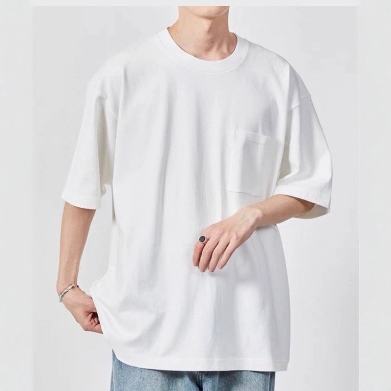 Exported to Japan Original Fs245G Heavyweight Short-Sleeve T-Shirt for Men, Summer Vintage Oversized Drop Shoulder Pocket Quirky Store