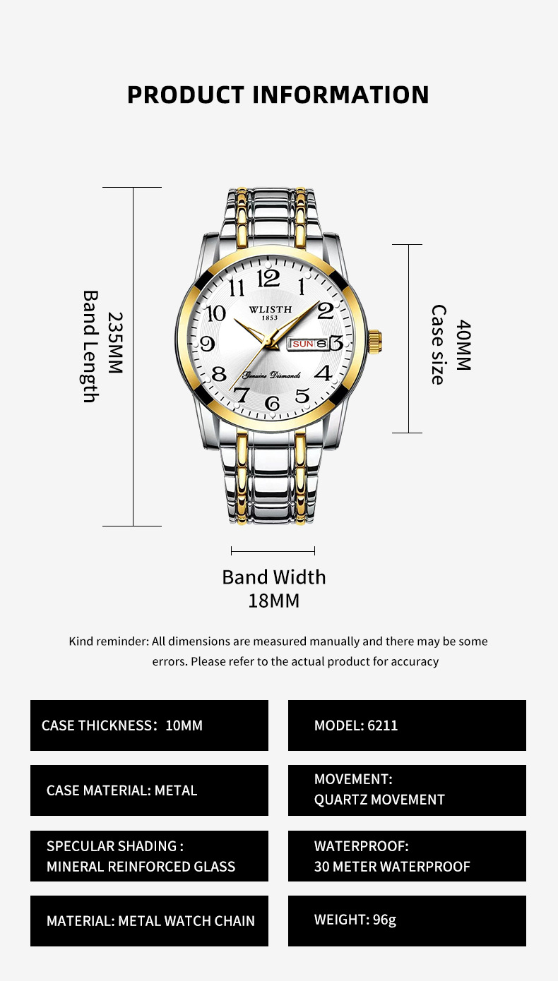 WLISTH men's watch, waterproof, digital, calendar