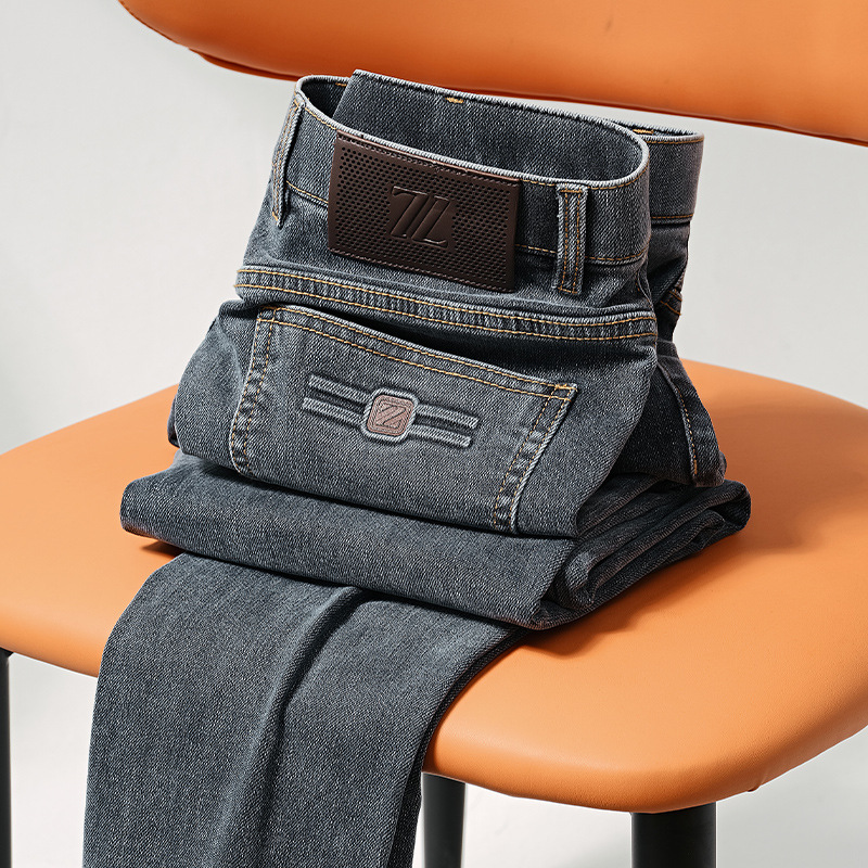 [Heavy Cotton] Light Luxury High-end Wash Jeans Men's Slim-fit Micro-elastic Small Straight Casual Pants Men's New
