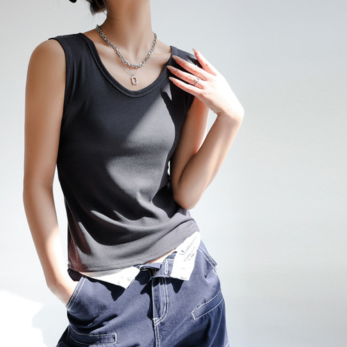 V-neck basic reversible black threaded cotton camisole women's inner sleeveless outer top