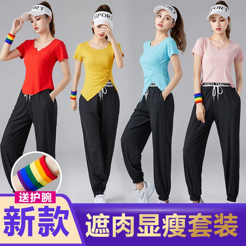 Костюм для квадратных танцев Fengti Весна и лето Новая спортивная одежда с короткими рукавами для тренировок Одежда с фонариками Брюки для аэробики Групповая одежда для выступлений