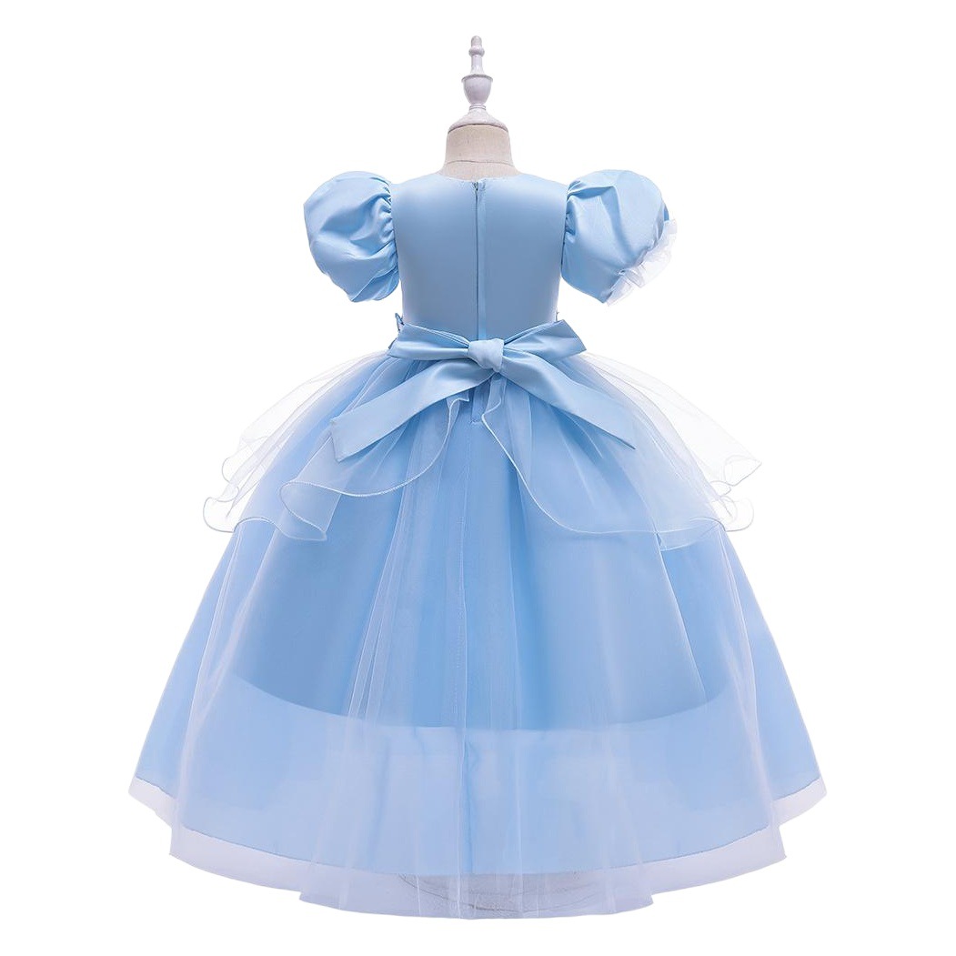 2024 Cenicienta nueva burbuja manga niños vestido princesa vestido medio y grande malla mullido niñas vestido de noche