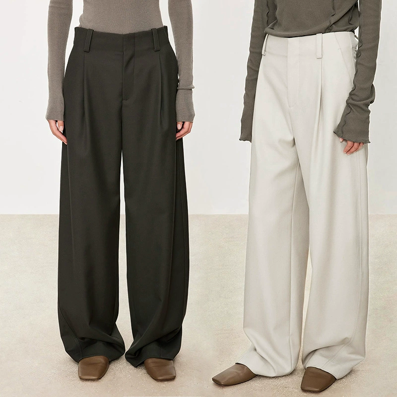 Новые осенне-зимние высококачественные винтажные универсальные широкие брюки-бананы с высокой талией и слегка изогнутыми штанинами из тонкой крученой ткани Kaisi.
