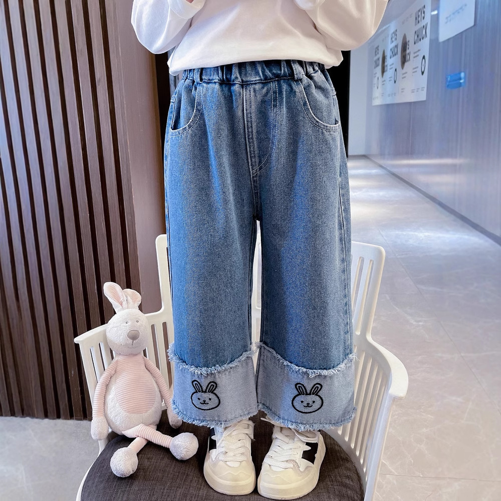 Nuevos jeans de chicas primavera y otoño de piernas anchas pantalones de primavera para niños pantalones rectos de chicas pantalones chinos