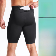 High-waisted fitness shorts for men with zipper pockets, sporty tight leggings, breathable and highly elastic, running and fitness five-pocket pants